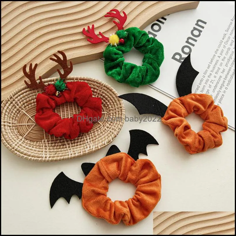 velvet hair scrunchies women halloween christmas hairbands elastic rope ponytail holder korean version xmas deer headwear hairs accessories