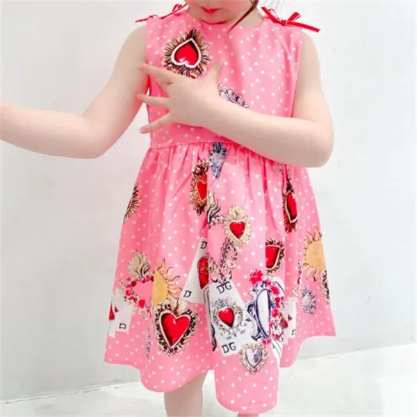 High Quality Children's Clothing Fashion Sleeveless Print Girls Dress Love Princess Dresses 2022 Summer New Women Child Casual Cartoon Dress