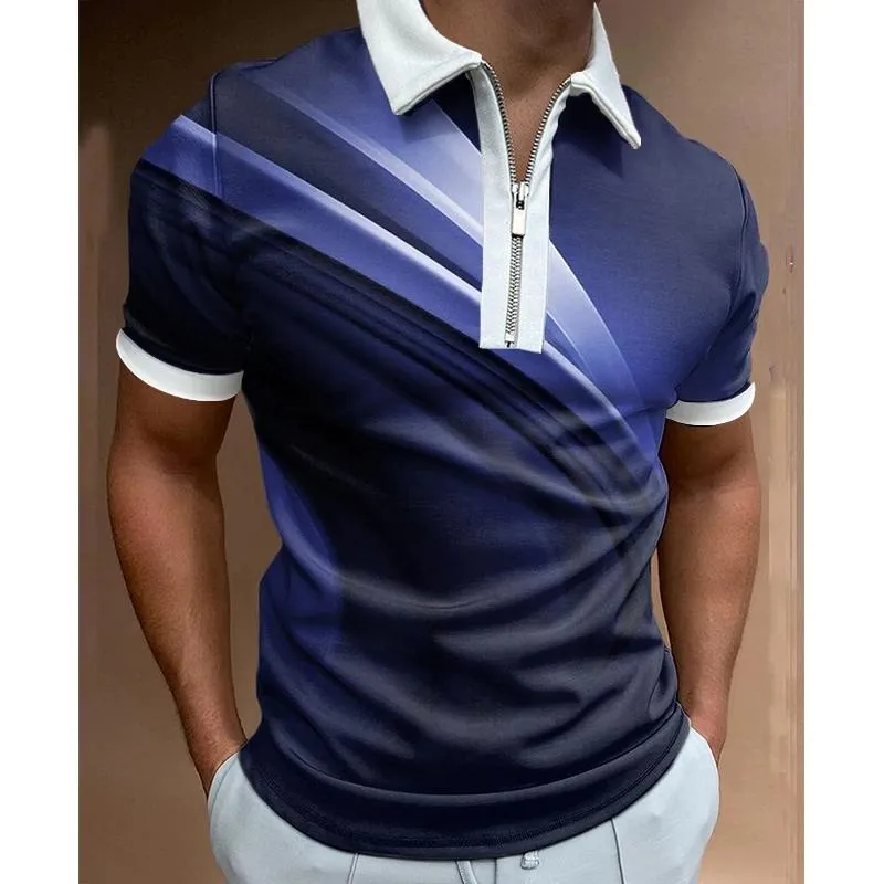 Polos Masculinos Roupas Masculinas de Luxo Camisas Casual Gola Feminina com Zíper Roupa de Golfe Estampa Vintage Manga Curta Camiseta Masculina Tops Masculinos Masculinos