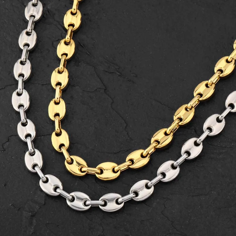 Наручники в стиле хип-хоп в форме градуированных цепочек из настоящего золота 18 карат с покрытием из нержавеющей стали, ожерелья из кофейных зерен2004750