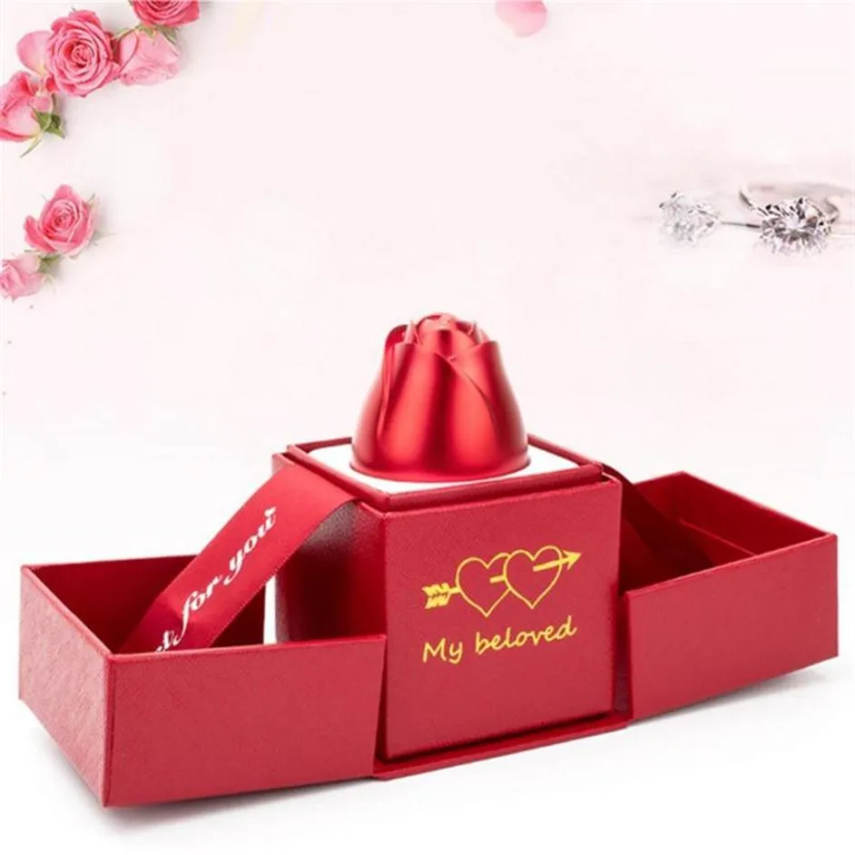 2021 Novo casamento Propor a caixa de anel de rosas de liga de jóias de jóias de armazenamento de jóias de armazenamento de recipiente presente caixas de embalagem de presente226g