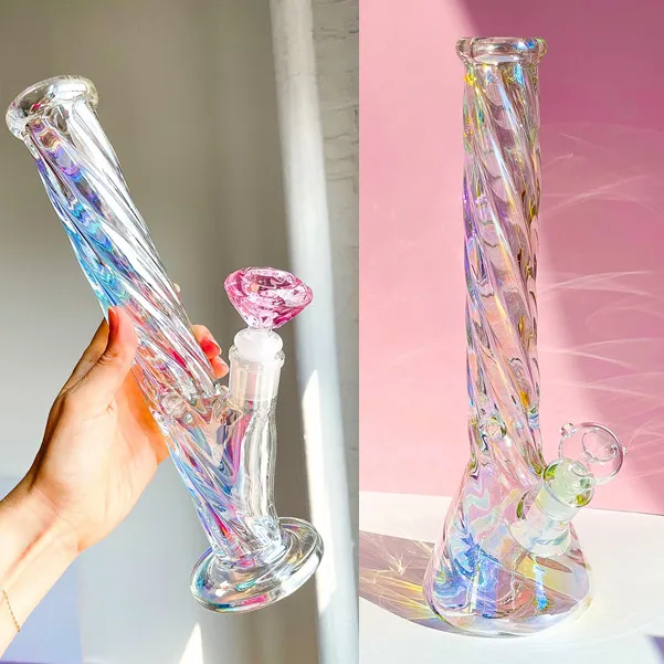 Stained Glass Water Bongs Straight Hookah Bubbler Dab Rigs Percolater Oil Bunner with Thick Base Heady Bong Water Pipe Smoking Accessories