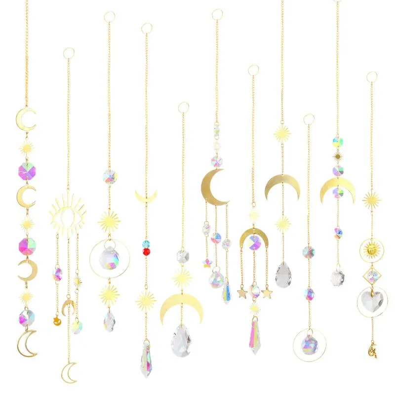 Decorative Objects & Figurines Crystal Sun Catcher Windchime Ornament Handmade Garden Wind Chime Hanging Decor Suncatcher Moon Star Pendant