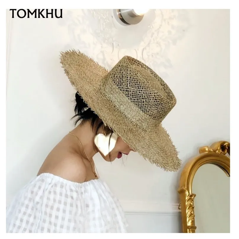 Womens Seagrass Boater Hat Wide Brim Straw Sun Hat For Beach  display picture 1