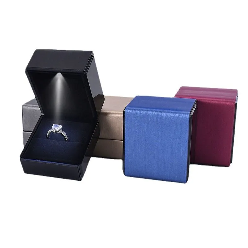 Fashion Jewelry Packaging Box With LED Light For Engagement Wedding Rings Case Festival Birthday Ring Display Gift