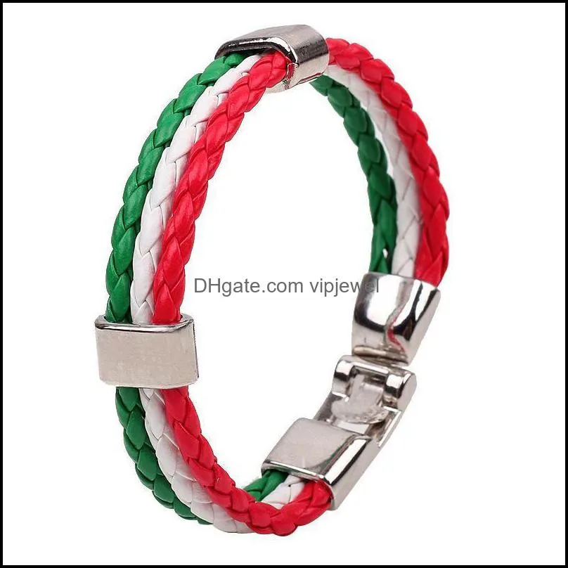 charms bracelets (8inch long) flags sports 3 strands rope braided surfer leather bracelets mens bracelets vipjewel