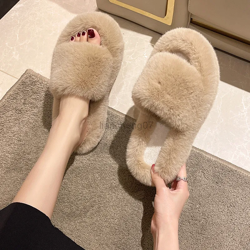 Furry Slippers for Home Women Ladies Shoes Cute Plush Fox Hair Fluffy Sandals Indoor Fur Slippers Winter Slippers Women Size 41 G220816