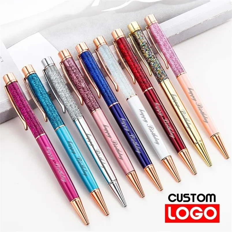 Creative Gold Foil Oil Pen Crystal Wafer Pen Highgrade Metal Signature Pen Custom Lettering Engraved Name Stationery 220712
