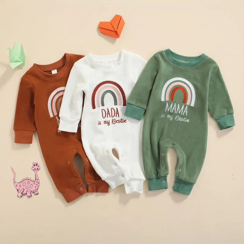 Citgeett Autumn Born Baby Girls Boys Romper Rainbow رسالة مطبوعة فرو طويل الأكمام