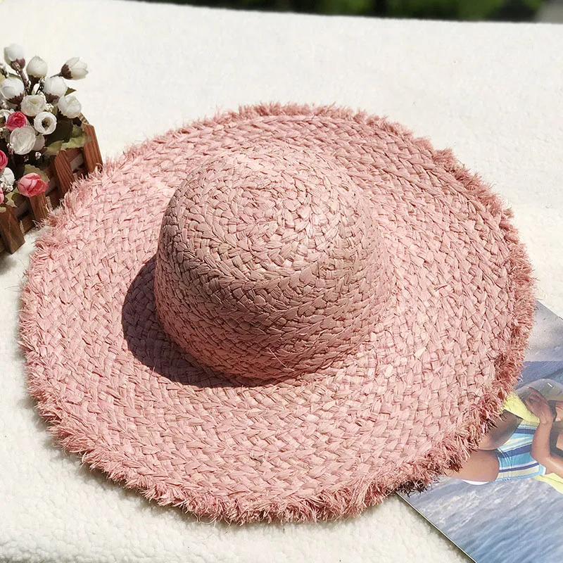 13CM Big Brim Women Hats Solid Color Summer Beach Hat Grass Braid UV Caps