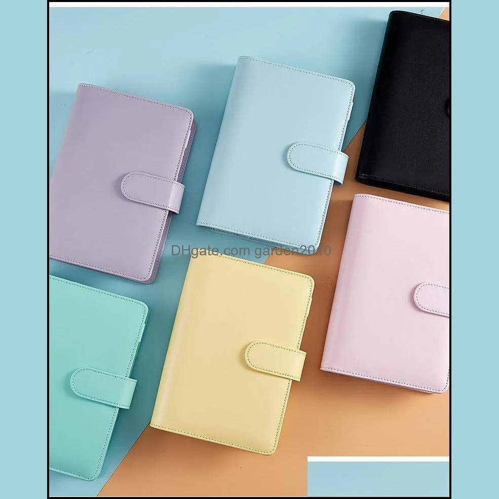 A6 Notebook Notepads Binder 6 Rings Spiral Business Office Planner Agenda Budget Binders Macaron Color PU Leather Cover((Binder
