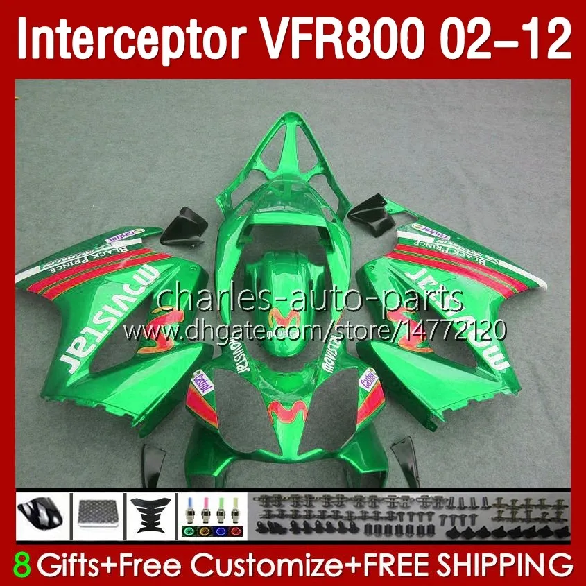 Тело для Honda Interceptor VFR 800RR 800 VFR800 RR CC VFR800RR 02 2002 2003 2004 2005 2006 2007 Movistar Green 129NO.120 800CC 02-12 Кузов VFR-800 08 09 10 11 12