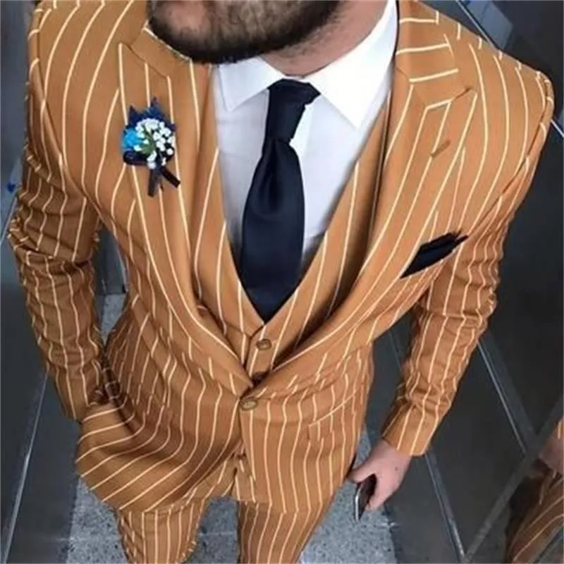 Stylish Men's Suits 2022 Modern Blazer Suit Three Pieces Wedding Tuxedos Pinstripe Man Casual Outfit Business Suit