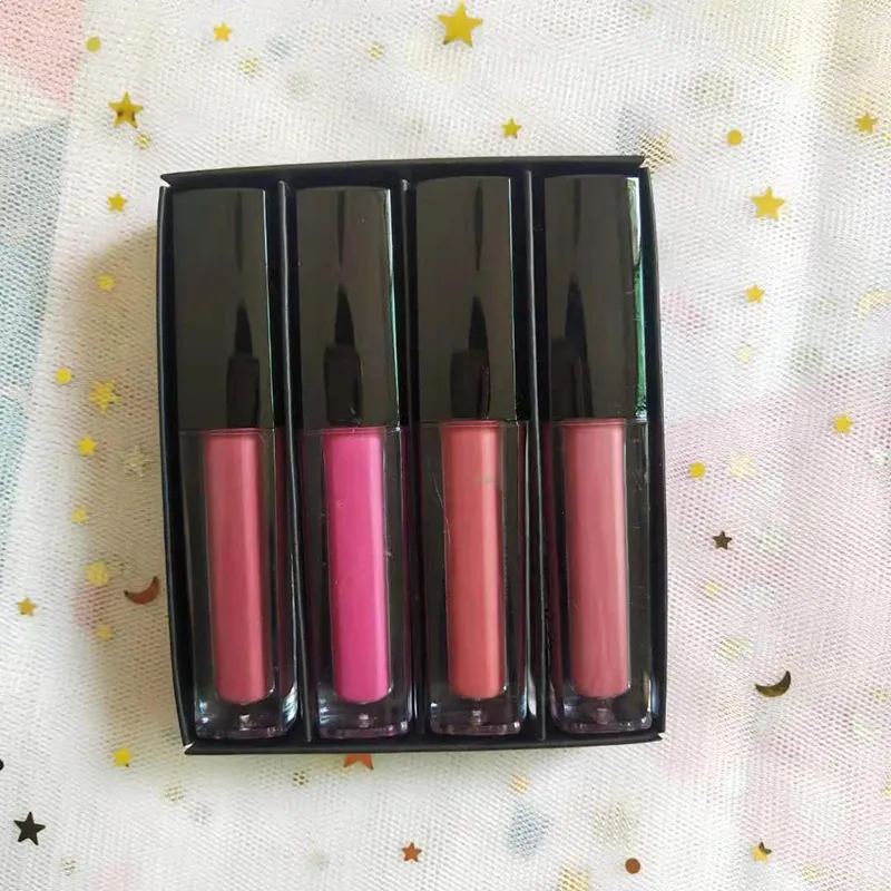 4pcs Matte Mini Lip Gloss Liquid Lipstick Kit The Red Nude Brown Pink Edition Liquid