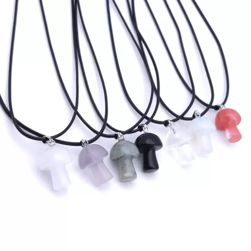 20mm mushroom statue glass & stone carving pendant reiki healing polishing rope necklace for women jewelry lulubaby
