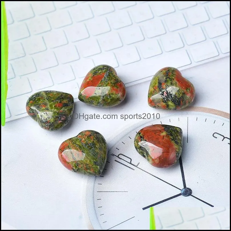 random color mini 15mm love heart statue natural stone carving home decoration crystal polishing gem sports2010