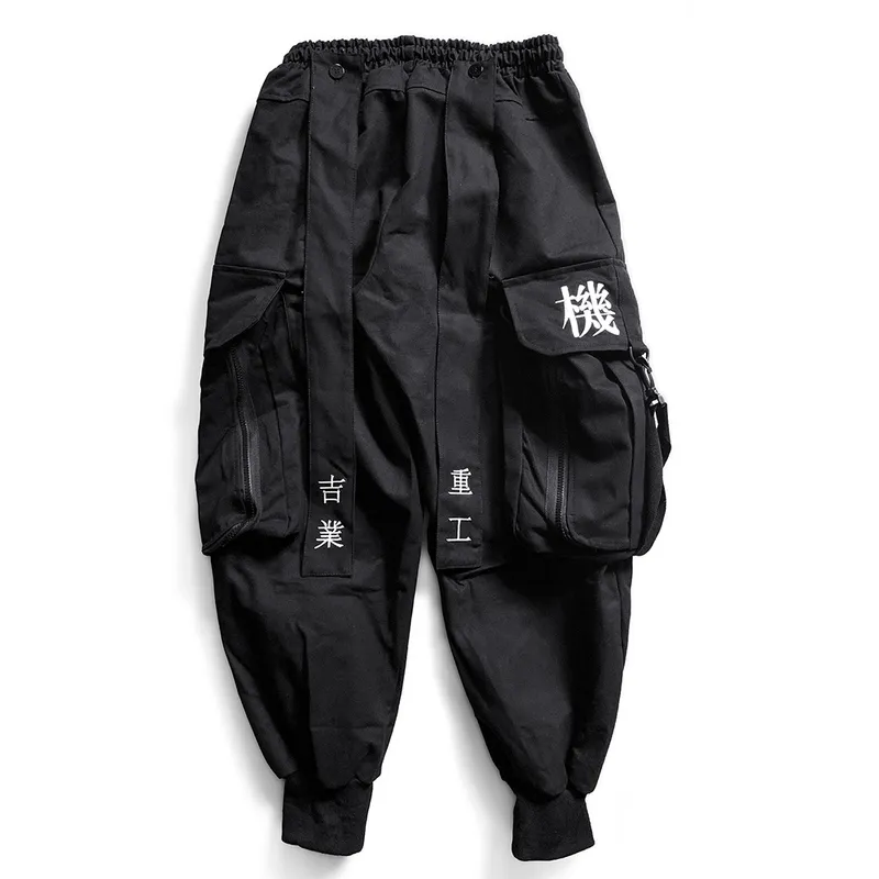 AnQingLueLv Techwear Cargo Pants Men Joggers Black Cargo