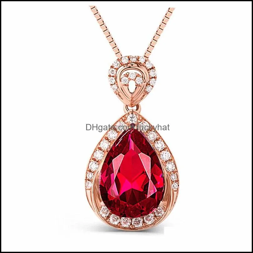 High quality gemstone water drop necklace rose gold chains diamond pendant necklaces women wedding necklaces jewelry will and sandy