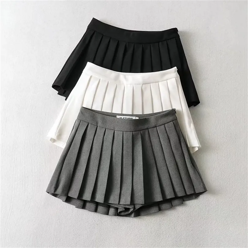 Summer High midjekjolar Kvinnor Sexiga minikjolar Vintage Pleated kjol Korean Tenniskjolar Korta White Black 220701