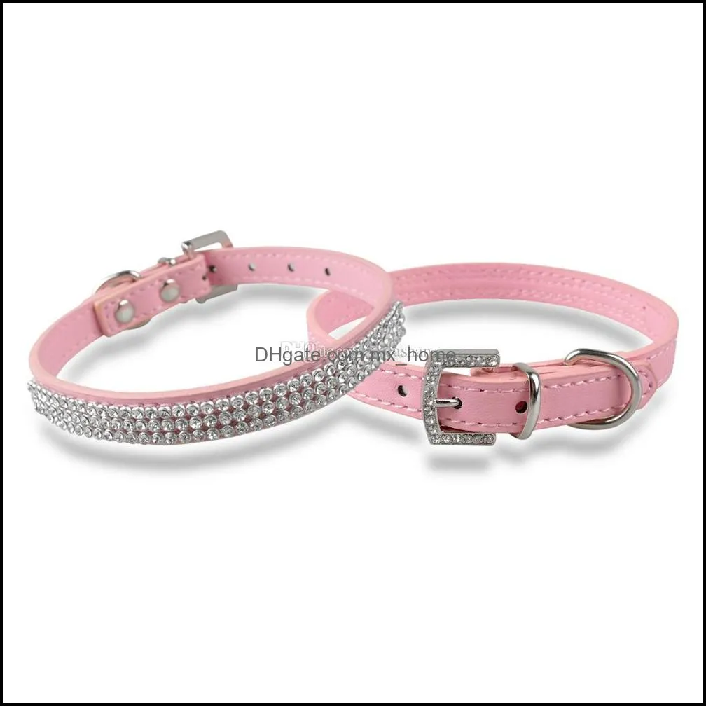 Hot selling Rhinestone diamante dog collars fashion PU leather jewelry Pet collar Puppy Necklace 4 Sizes 5 Colors