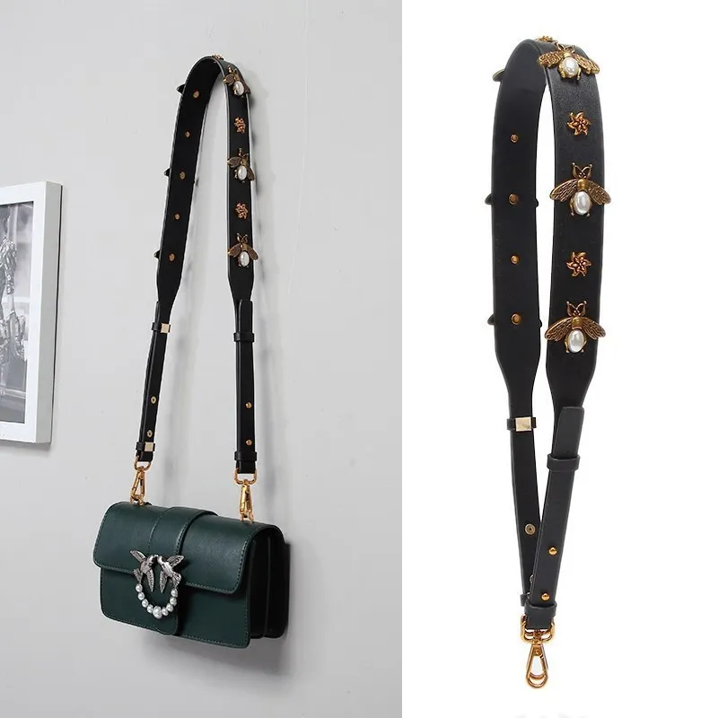 Fashion Retro Bee Leather Strap Handbag Accessories Replacement Wide Shoulder Bag Straps Women Design Corssbody Bag Strap Belts 220623