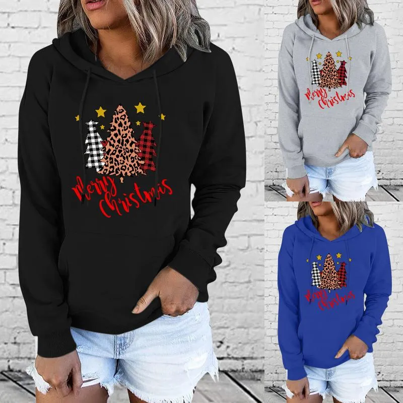 Frauen Hoodies Sweatshirts Winter Frauen Casual Frohe Weihnachten Baum Muster Langarm Lose Kapuzenpullover Mit Taschen A40