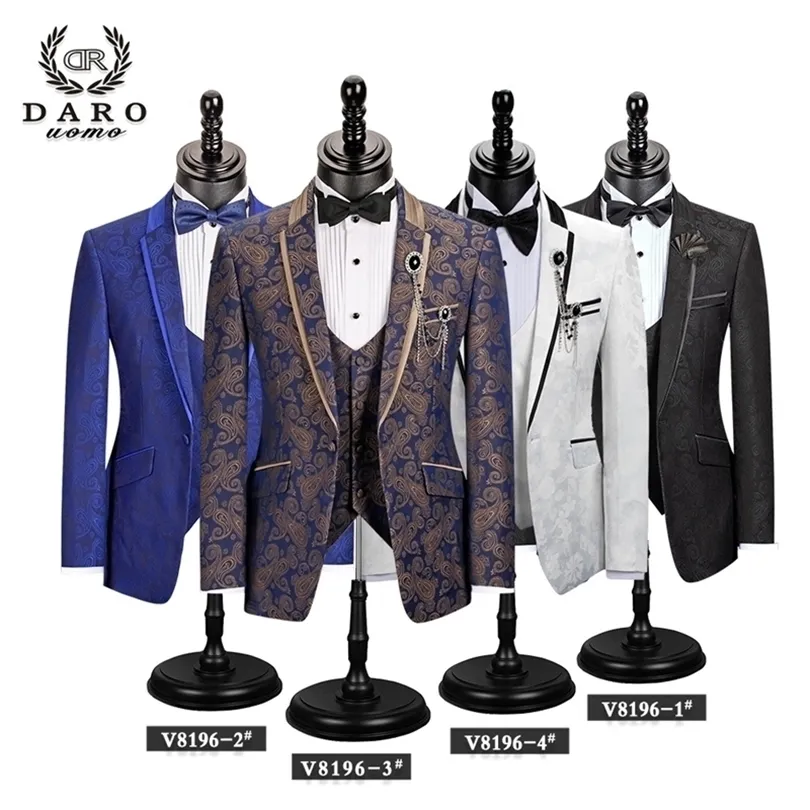 Erkekler Damat Damat Düğün Smokin Yeni Stil Blazer Desen Ceket Yelek Pantolon 3 Parça Slim Fit Siyah Altın Beyaz Royal Blue Özel 201124