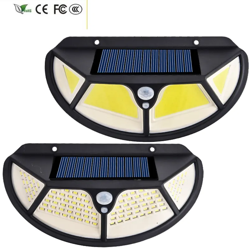 Nouvelle lampe murale à LED 3 mode Motion Solaire Lumière extérieure 102 Street Street Light SMD2835 COB Construit dans Batterie Sunlight Alited Imperproof