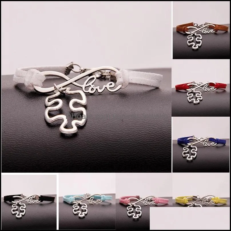 Bedelarmbanden sieraden autisme bewustzijn puzzel stuk infinity love wens string touw touw wrap bangle voor vrouwen mannen mode vriendschap drop