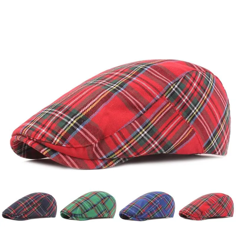 Berets French Style Cap Plaid Beret Women Spring Summer Cotton Irish Red Green Peaky Blinders Gentlemen Vintage Winter Ladies HatBerets