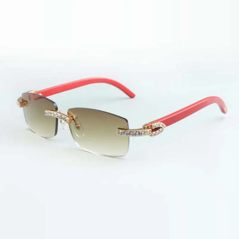 XL Diamond Sunglasses 3524012 with Red Natural Wooden Arm and 56mm Lens 3.0 Thickness