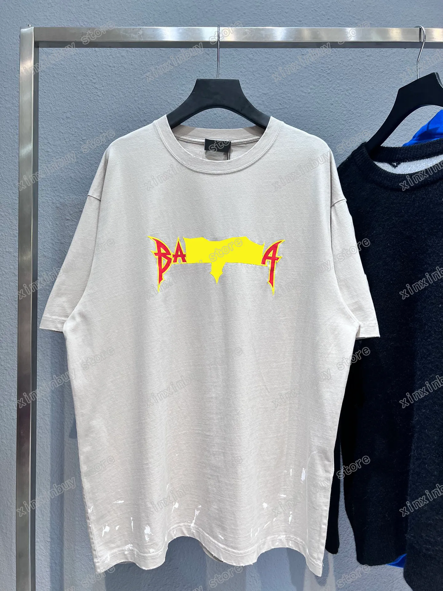 22SS Männer Frauen Designer T-Shirt Lightning Letter Paris Print Wash Kurzarm Rundhalsausschnitt Streetwear Schwarz Weiß Xinxinbuy XS-L