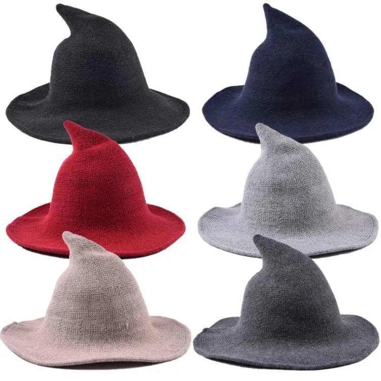 Chapeau de sorcière d'Halloween diversifié le long de la casquette en laine de mouton tricotant des chapeaux de pêcheur mode féminine seau de bassin pointu de sorcière SN4428