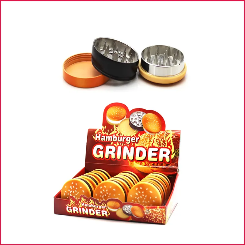 Wholesale Hamburger Shape Herb Grinder 3 Layers Smoking Accessories Mix Colors Grinders 55mm Diameter Plastic Zinc Alloy Crushers GR393