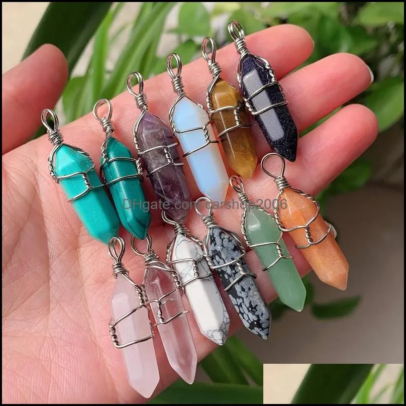 wire wrap chakra stone point pendulum pendant healing crystal reiki charms for necklace jewelry making amethyst rose quartz