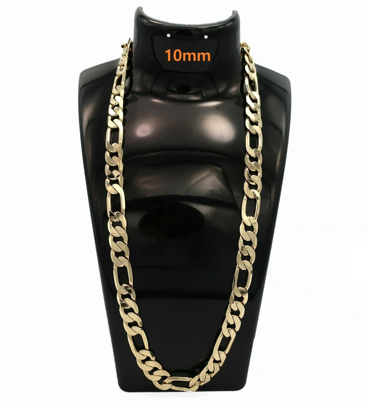 Italian Figaro Link Chain Necklace 14k Gold GP 10mm