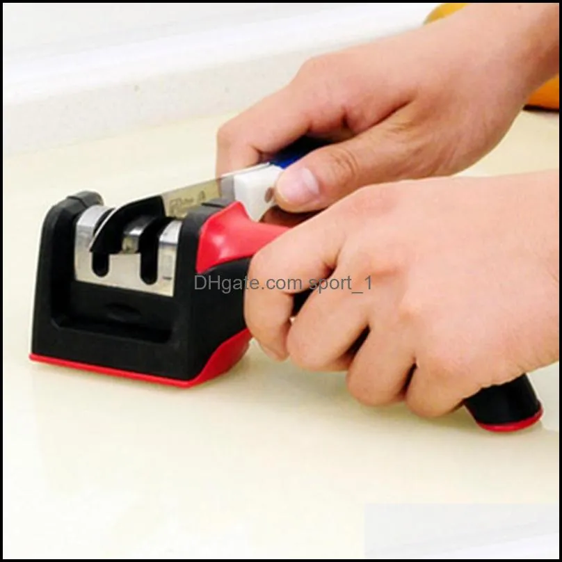 Household Quick Sharpeners 2 Stage Knife Sharpener Whetstone Stick Sharpening Tungsten Steel Ceramic Kitchen Knives Tool Handle JY0014