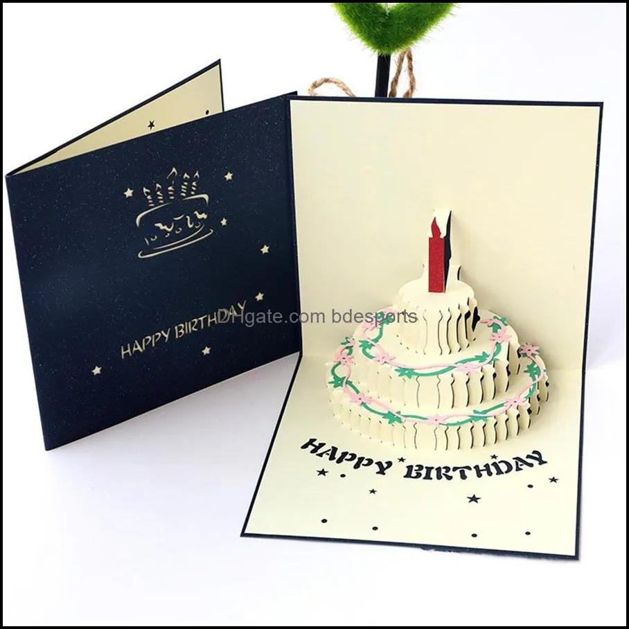 Birthday card three-dimensional creative 3D hand hollowed out color cake paper carving gift blessing small card manufacturer wholesale