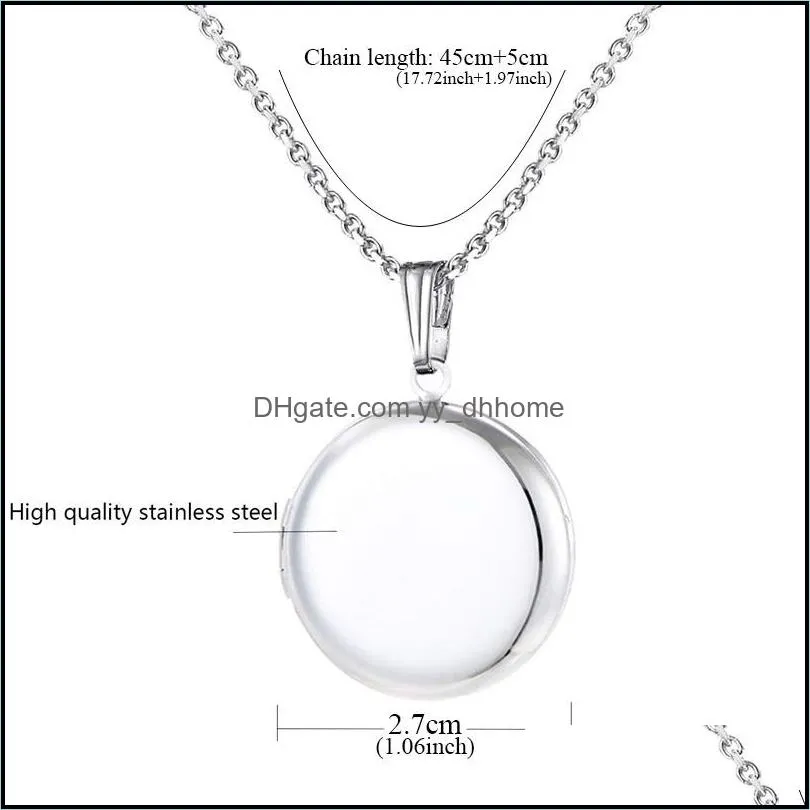 2020 Locket Pendant Necklace for Women Circle Coin Stainless Steel Necklace In Gold Silver Lady Charm Inside Photo Can Open Jewelry