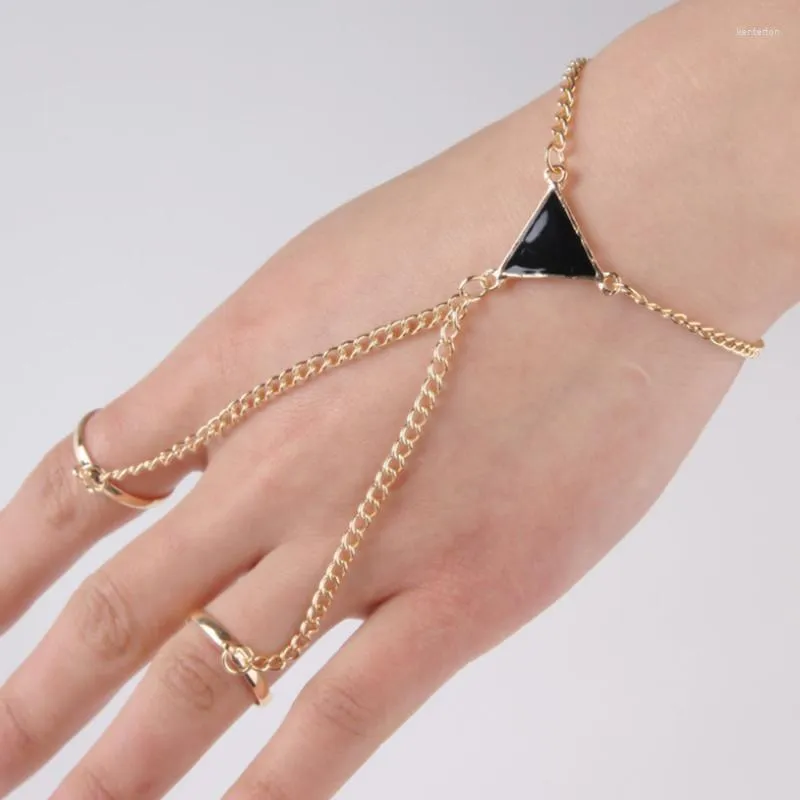 Link Chain Fashion Women Punk Finger Ring Gold Color Bracelet Triangle Conjoined Hand Back Jewelry Gift Kent22