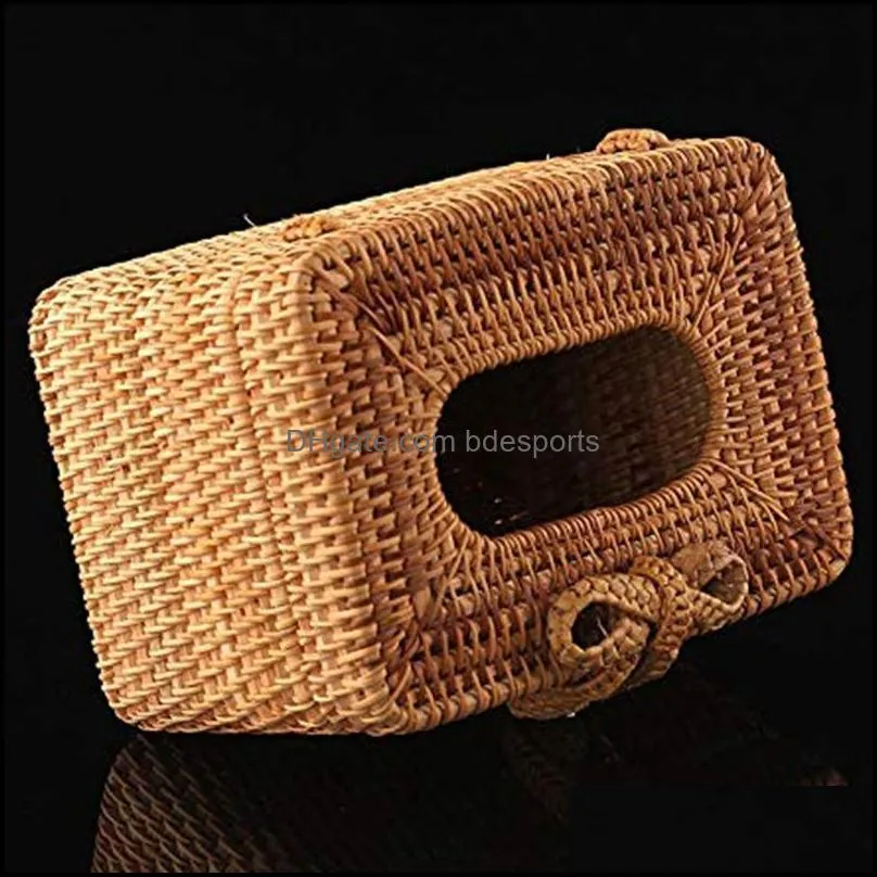 Tissue Boxes & Napkins Rattan Box, Household Napkin Storage Box Restaurant Desktop Paper Towel 19 X 13 11 Cm