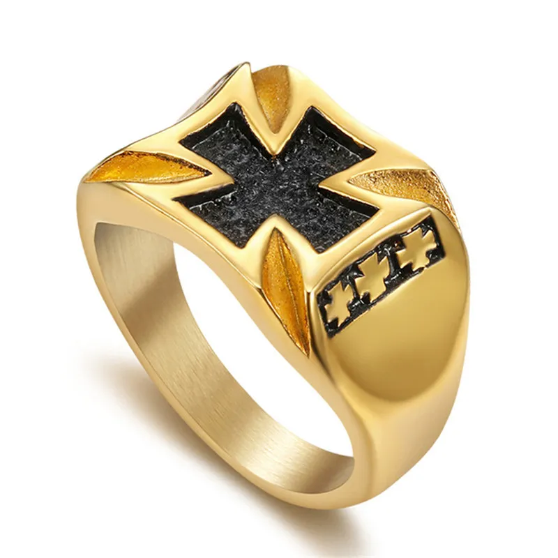 Unik design Rostfritt stål Retro Ring Crowe Logo Mäns och Kvinnors riddare Templar Korsa Ringen Gothic Punk Ring Jewel