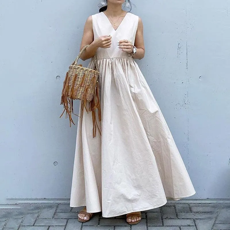 Casual Dresses Yeezzi Summer Women's Pockets Solid Boho Dress Long Loose Ruffled V-Neck korta ärmar Maxi Robe Femmecasual