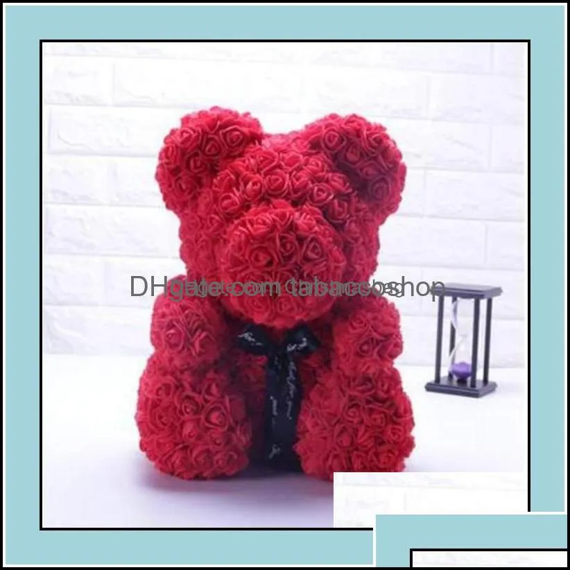 Decorative Flowers & Wreaths Festive Party Supplies Home Garden Rose Teddy Bear Valentines Day Gift 25Cm Flower Bears Artificial