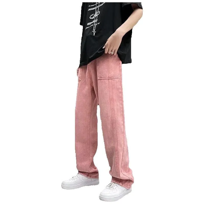 Men's Jeans Summer Pink Men Fashion Harajuku Casual Baggy Streetwear Hip  Hop Loose Straight Denim Pants Mens Trousers S-3XLMe202y