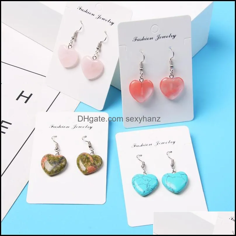 Heart Round Earrings Natural Stone Amethysts Opal Turquoises Quartz Dangle Earrings Healing Reiki Earrings Women jewelry