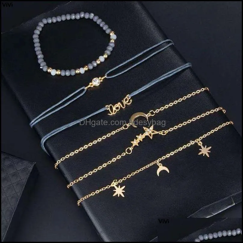 link, chain geometric boho alloy simplicity star moon bracelet pendant decoration beads chains fashion jewelry accessories