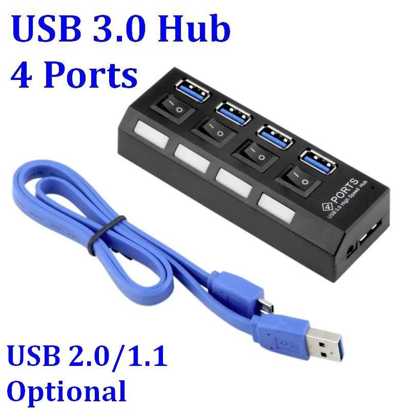 Hub ad alta velocità a 4 porte USB 3.0 Multi HUB Splitter di espansione con interruttore per PC desktop Adattatore di alimentazione per laptop ExpanderUSB