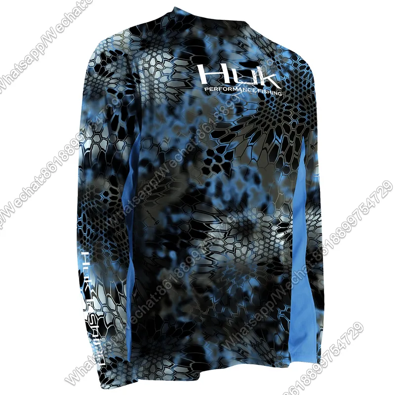 HUK ملابس الصيد الأزرق Upf 50 Uv مخصص الصيد قميص طويل الأكمام الصيف سترة تنفس فستان Camisa Pesca جيرسي جداول الأسماك 220718