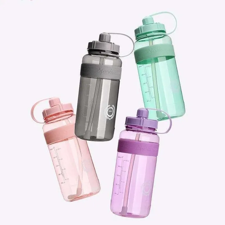 Botella deportiva de plástico de gran capacidad de 2 litros con pajita para niña, botellas de bebida para escalar al aire libre, hervidor sin BPA B0504